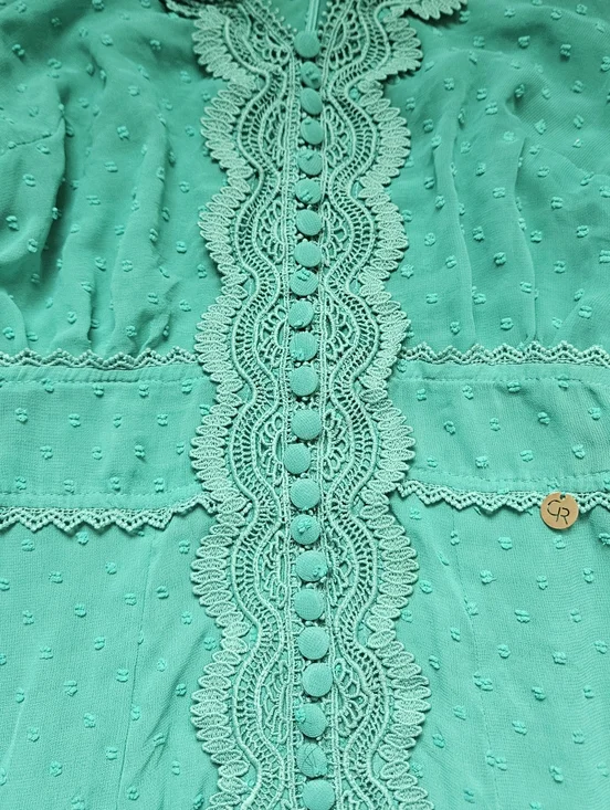 Cristiane Resende Brazil Feminine Cottagecore Ruffled Green Dress Size XS/S - Picture 4 of 11